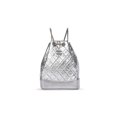 CHANEL MASTER METALLIC CRUMPLED CALFSKIN QUILTED GABRIELLE BACKPACK SILVER 315752 (27*24*11cm)